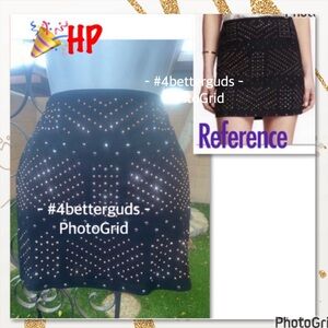 Express Bodycon Black Metallic Copper Gold Embellished Stretch Mini Skirt XS TP